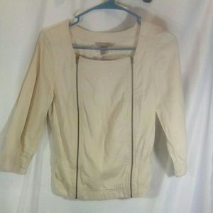 Vintage H&M Ivory 3/4 Sleeves Square Neckline Zipper Accent Top Size 2